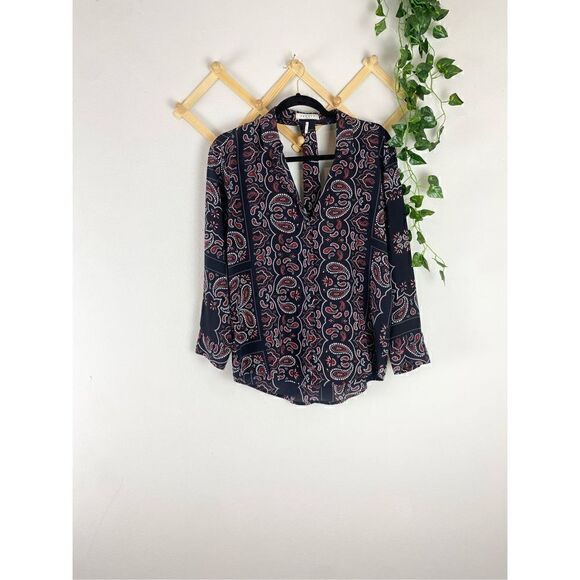 SANDRO | Cashemire Silk Print Blouse with Cut Out Back Size 1/Small EUC Q547 - Picture 5 of 9